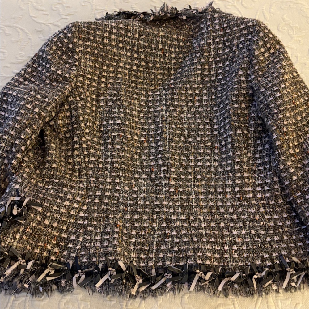 Teri Jon  Gray &Pink Tweed Jacket and skirt with Ribbon Accents 8 Neiman Marcus - Picture 10 of 12